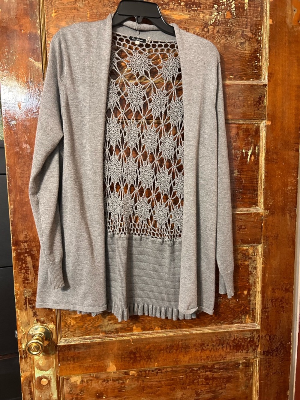 VILA Light Gray Open-Front Cardigan with Crochet Back